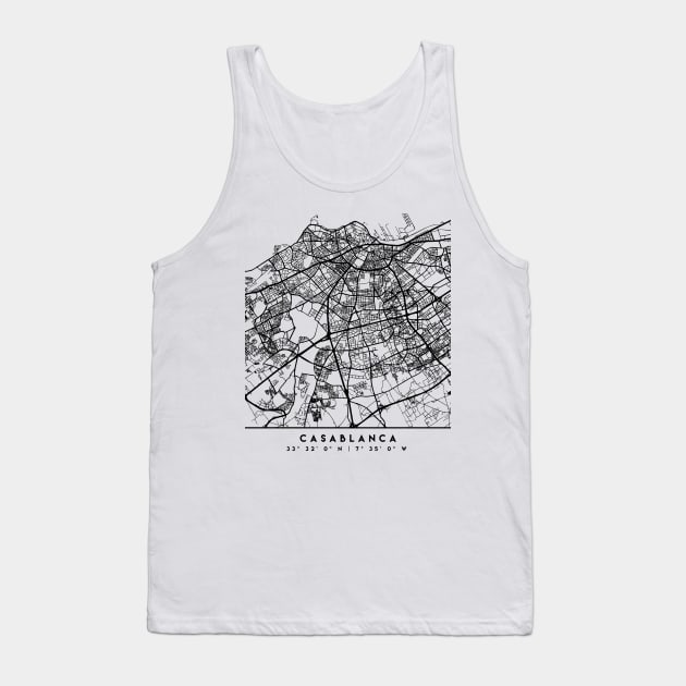 CASABLANCA MOROCCO BLACK CITY STREET MAP ART Tank Top by deificusArt